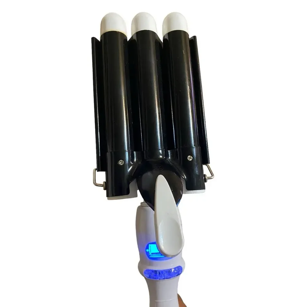 Alure Triple Barrel Ceramic Crimping Waving Wand Digital Curling Iron White